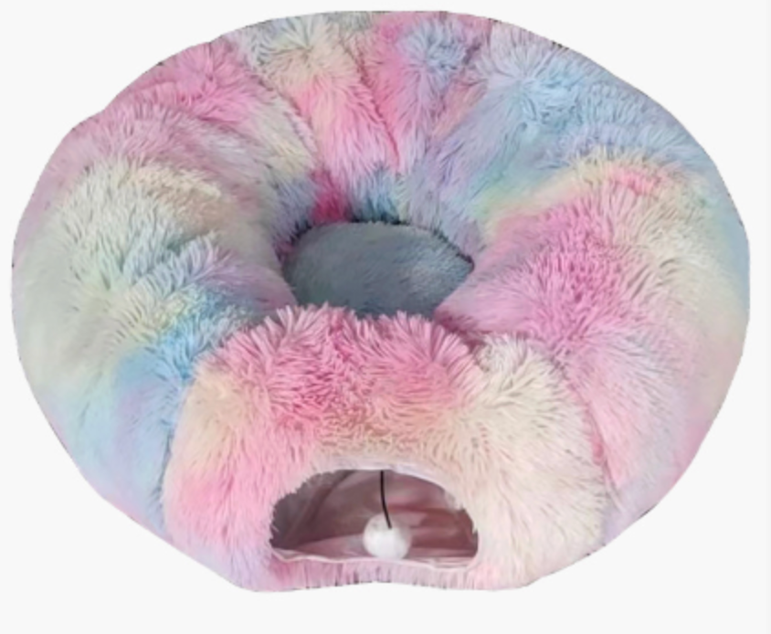 Plush Donut Cat Bed with Tunnel
