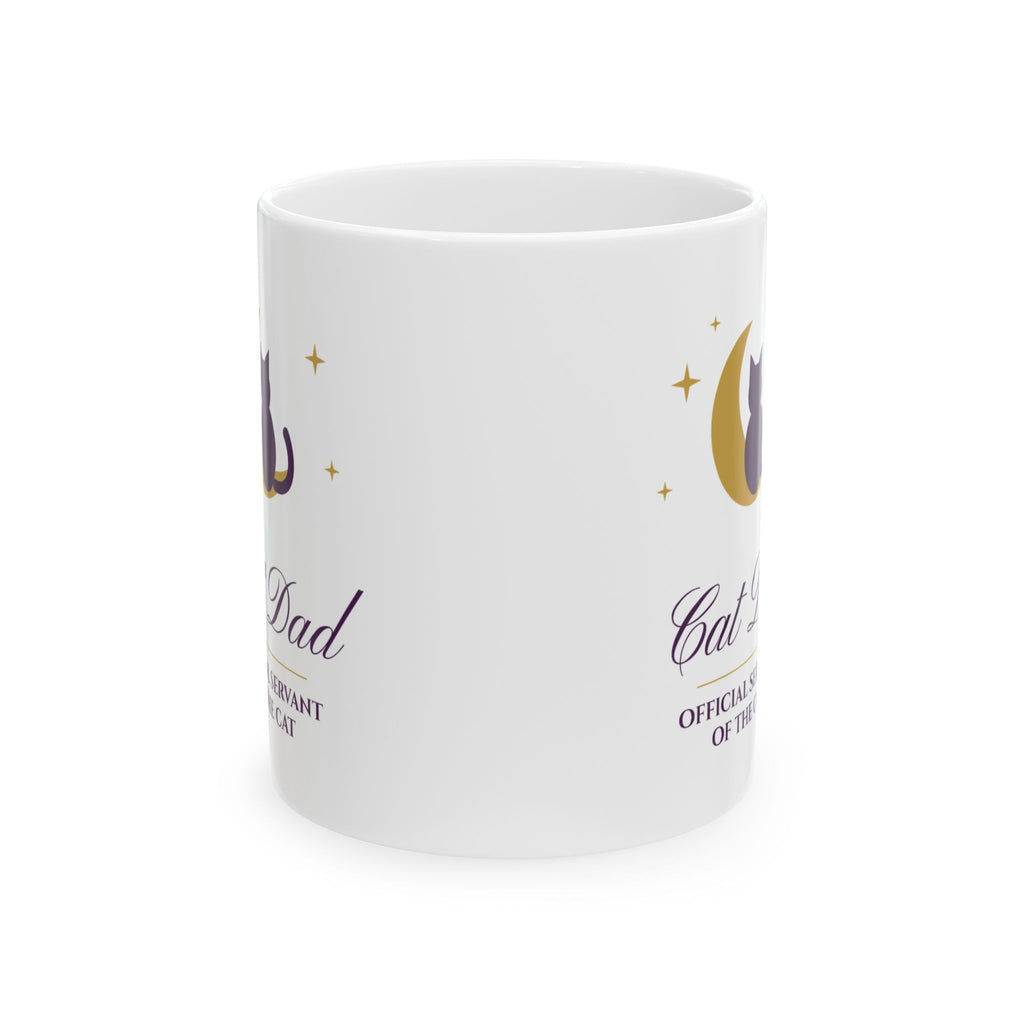 Cat Dad mug: Official Servant of the Cat, plum and gold moon design