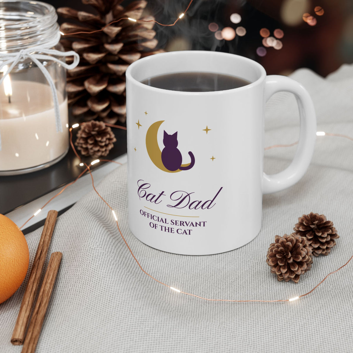 Cat Dad mug on a desk