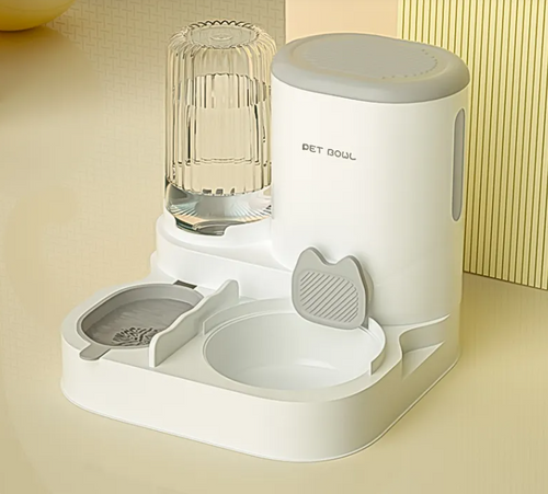 2-in-1 cat feeder and gravity water dispenser in grey