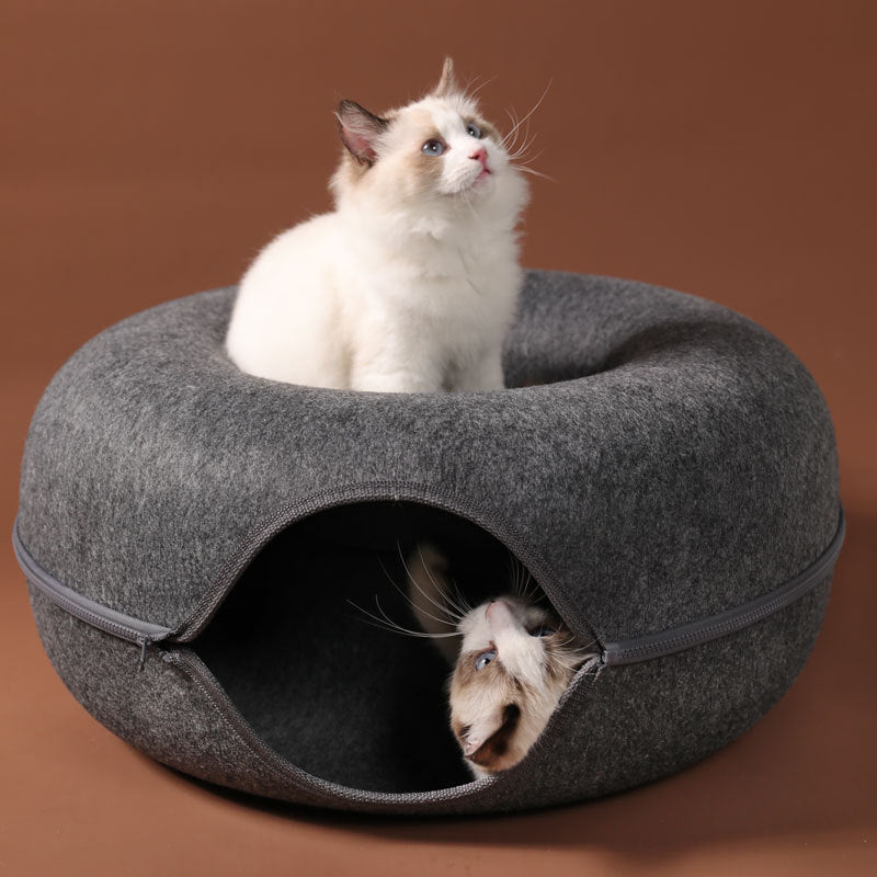 Cozy felt cat tunnel bed