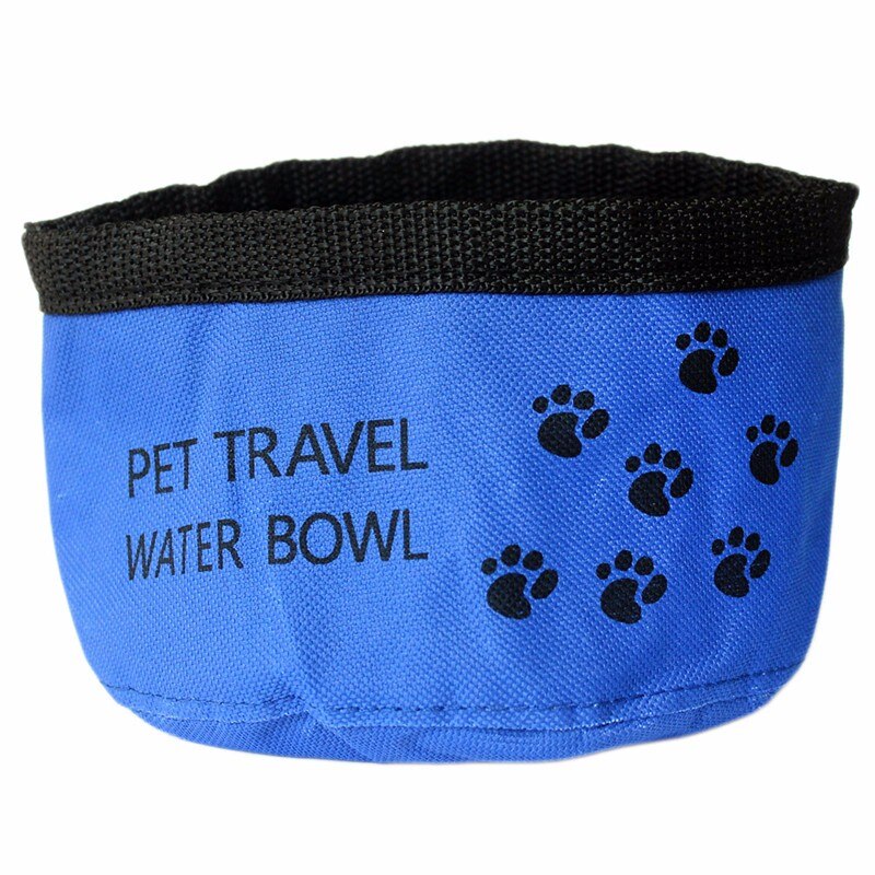 Blue packable fabric travel water bowl