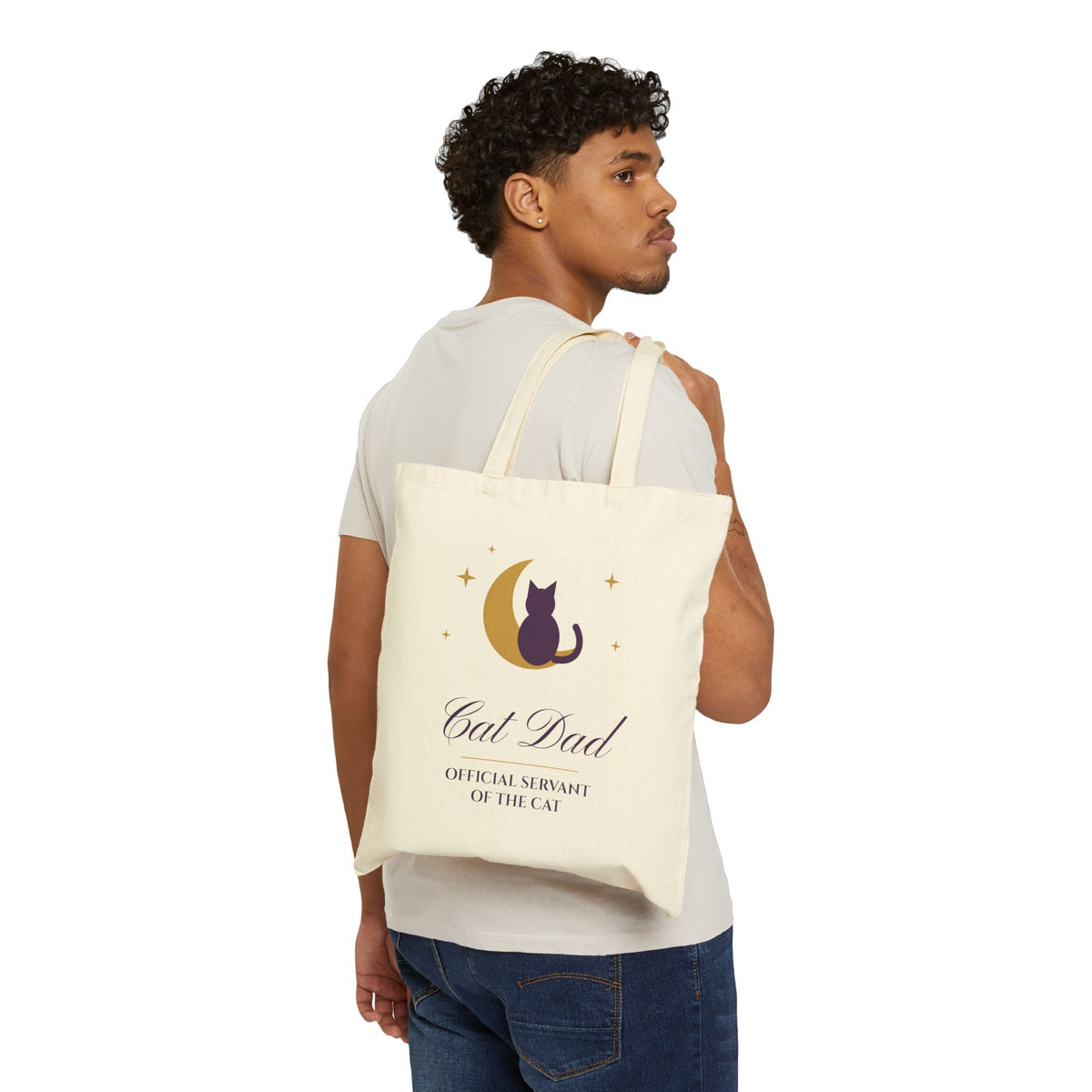 Cat Dad tote bag carried on the shoulder