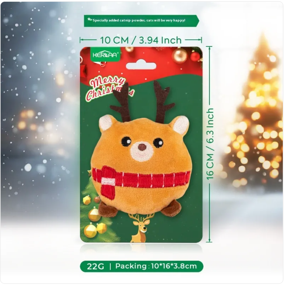 Christmas reindeer plush catnip toy, 10 cm