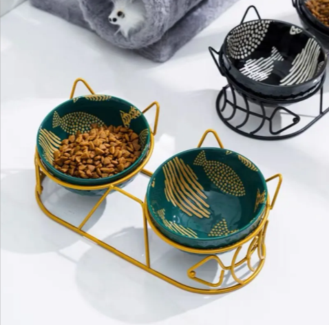 Raised Ceramic Double Cat Bowl, photo 1