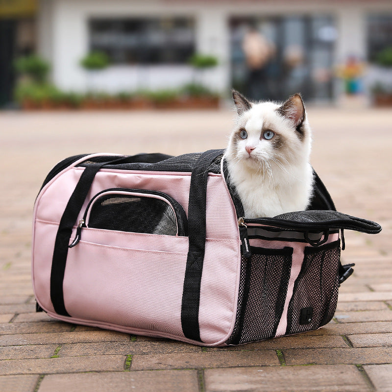 Portable cat travel satchel carrier bag