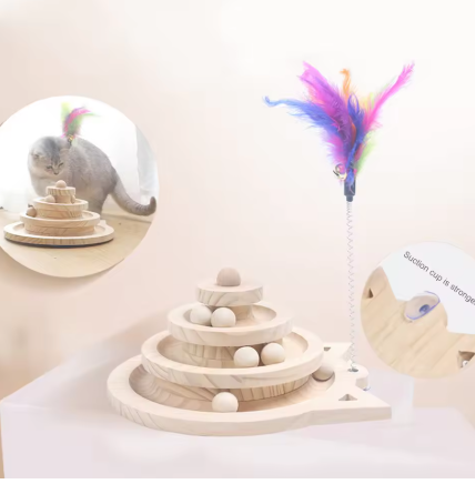 Wooden Cat Climbing Tower with Spinning Balls, photo 1