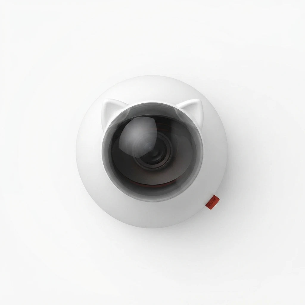 Top-down view of the Laser Hunt Cat Toy showing its cat-ear shaped head and black dome lens