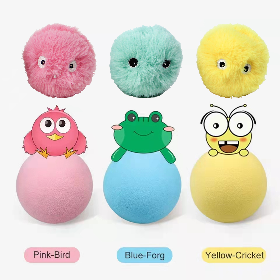 Chirping ball colours: pink bird, blue frog, yellow cricket