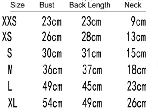 Rudolph sweater size chart in centimeters