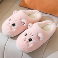 Pink cat face plush slippers