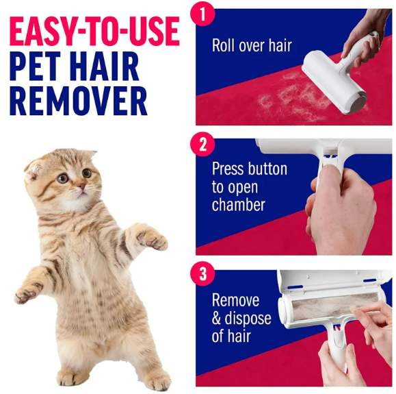 How to use the cat hair remover roller: roll, open, empty