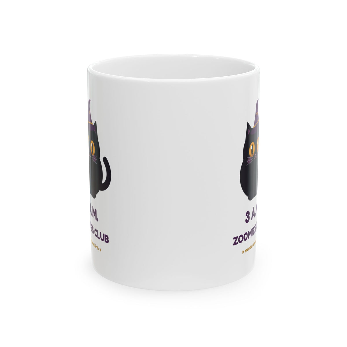 Hex 3 A.M. Zoomies Club mug with black witch cat