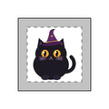 Hex acrylic keyring: black cat in a plum witch hat