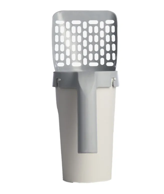 White and grey litter scoop with holder