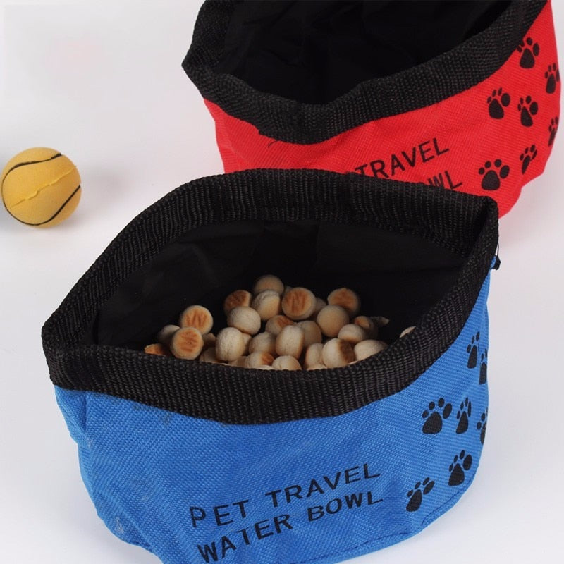 Fabric travel bowls holding dry food