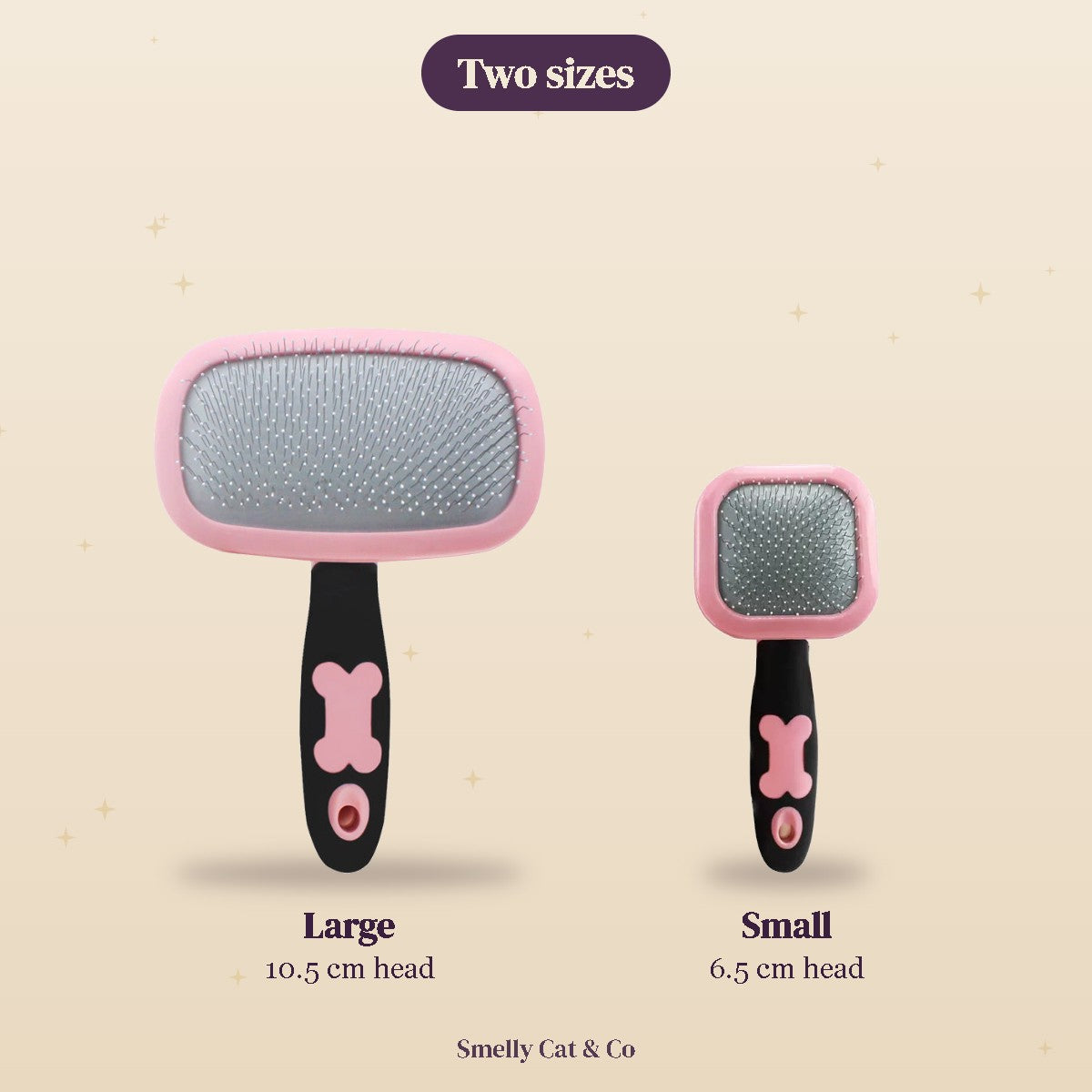 Size guide: large brush with 10.5 cm head and small brush with 6.5 cm head