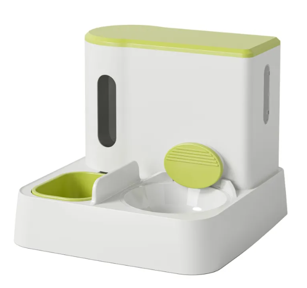 AutoServe Cat Feeder & Water System in matcha green with green water bowl and white food bowl