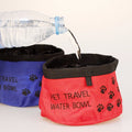 Water poured into packable fabric pet bowls