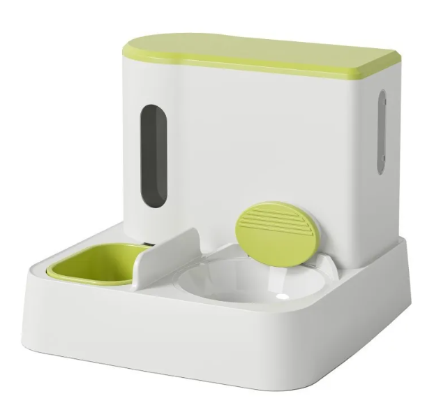 AutoServe Cat Feeder & Water System in matcha green, front view with green water bowl and white food bowl