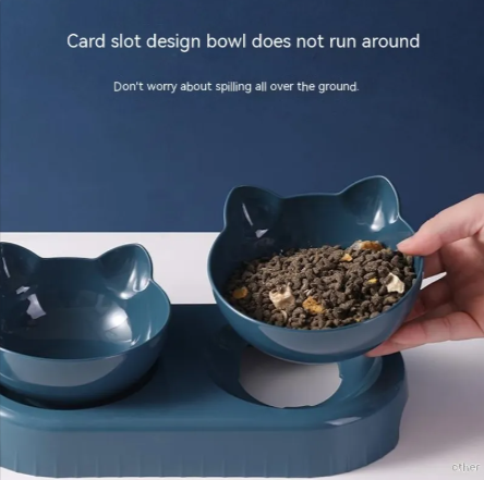 Cat-ear bowls slot into the base so they don't slide