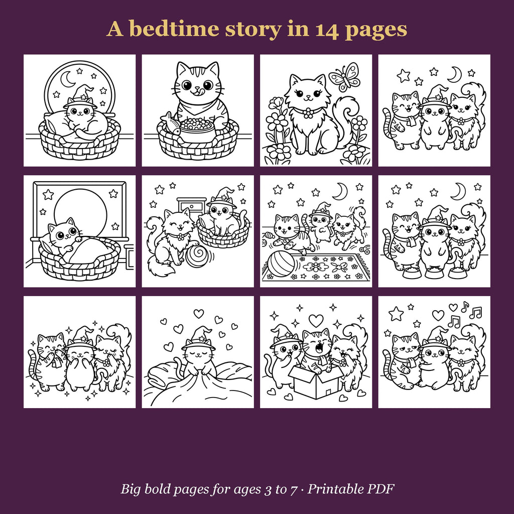 Inside pages of the bedtime story coloring book (AI-styled image)