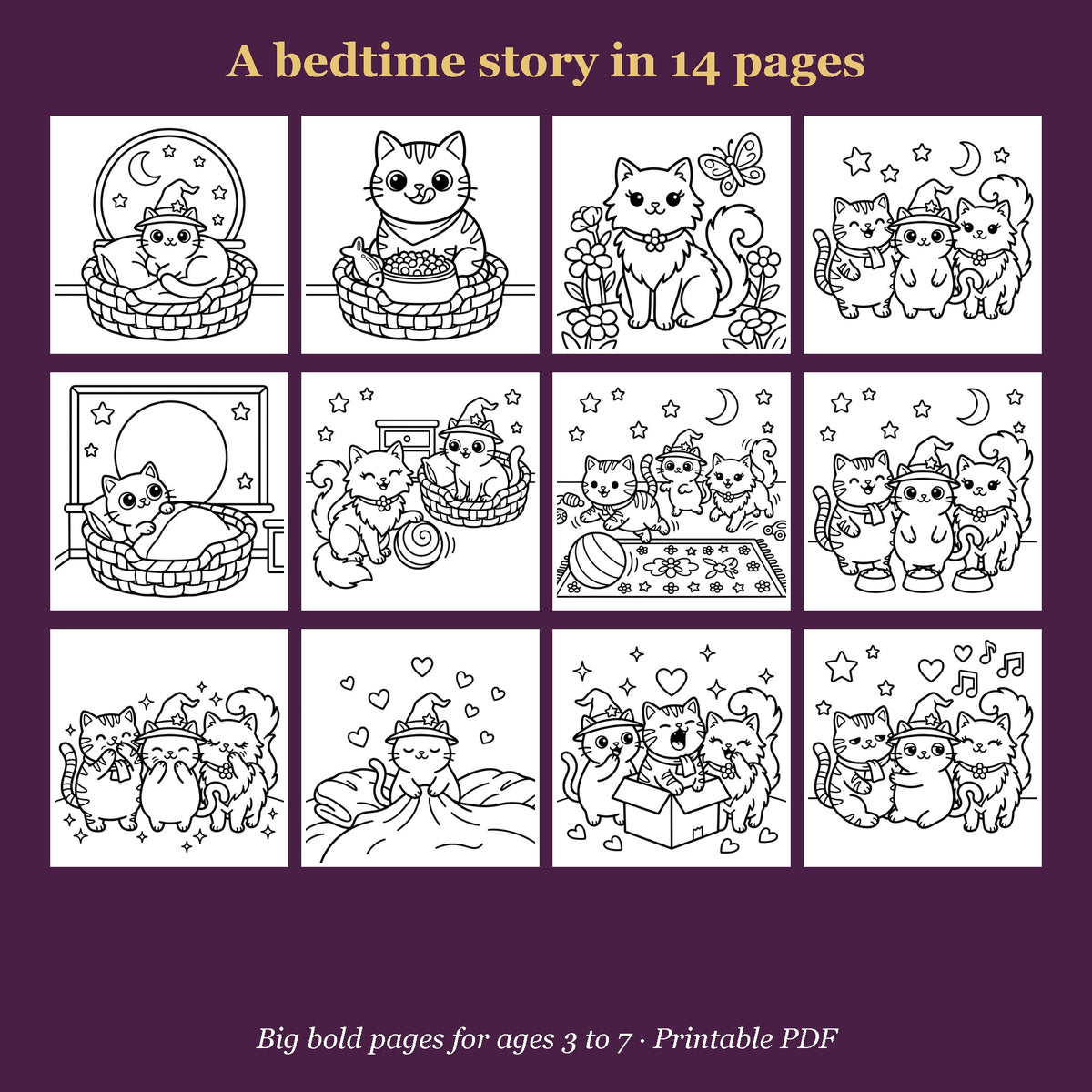 Inside pages of the bedtime story coloring book (AI-styled image)
