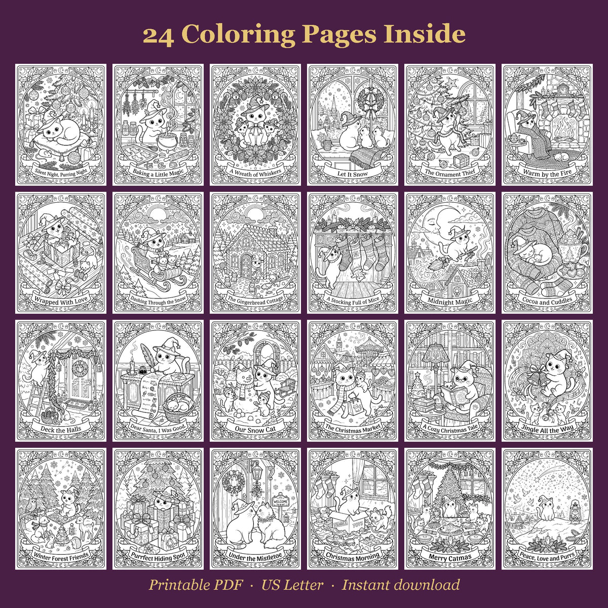 All 24 coloring pages inside the book (AI-styled image)
