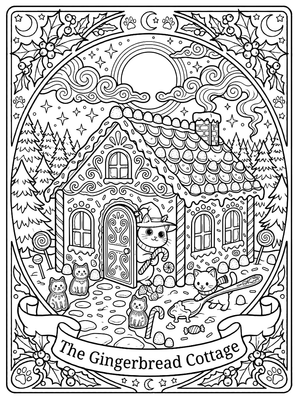 Coloring page: The Gingerbread Cottage (AI-styled image)