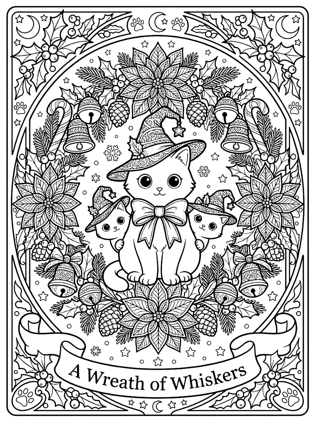 Coloring page: A Wreath of Whiskers (AI-styled image)