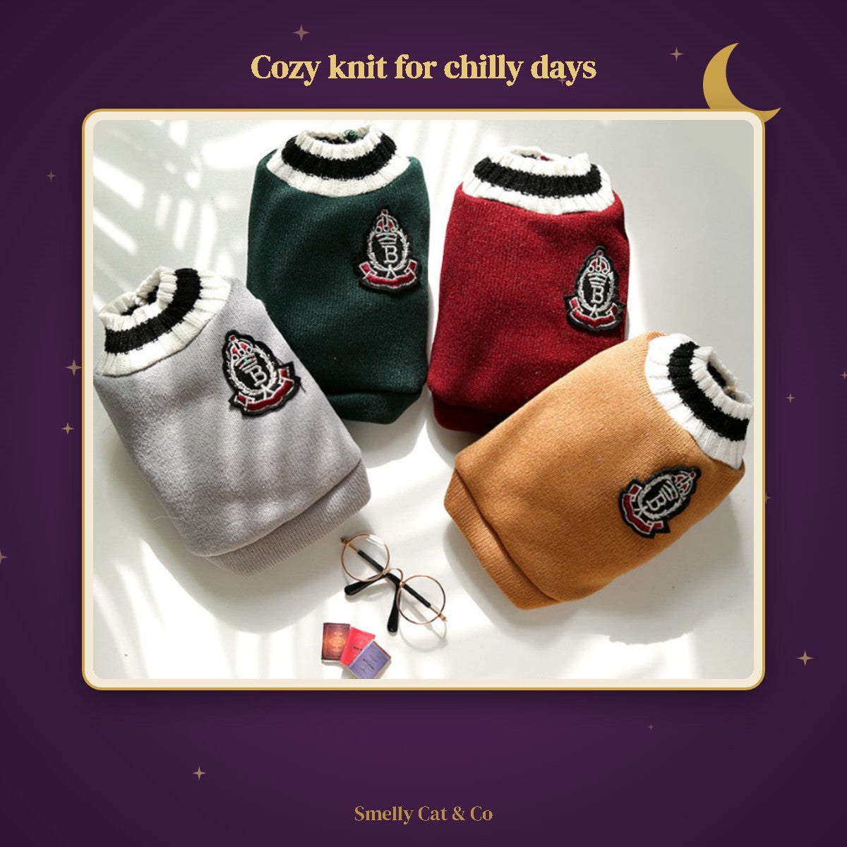 Cozy knit cat sweater vests in four colours